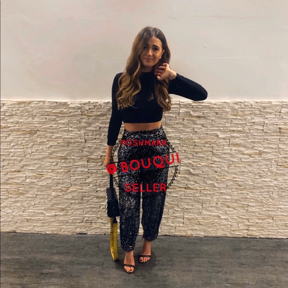 BLOGGERS FAVORITE ZARA BLACK SILVER SEQUINS PANTS - Picture 8 of 10